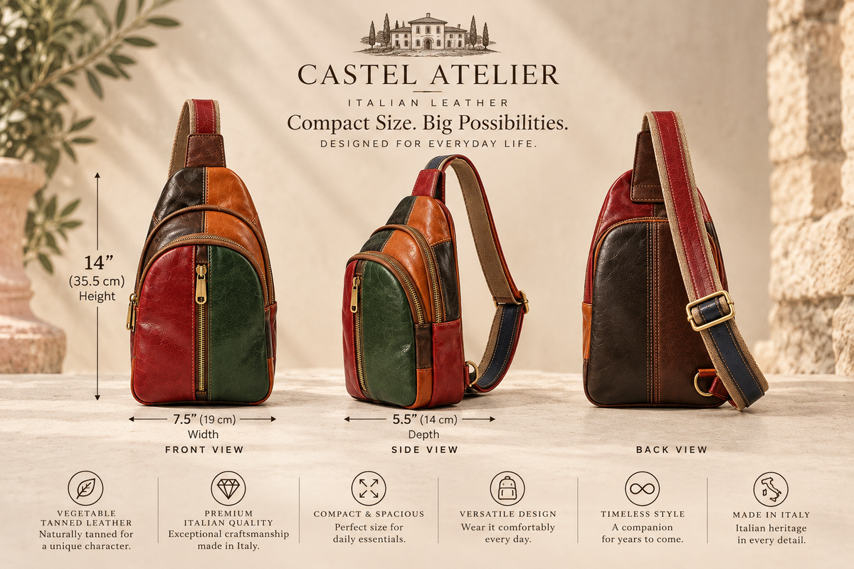 Genuine Leather Multicolor Sling Bag, Crossbody Small Bag Unisex Made in Italy