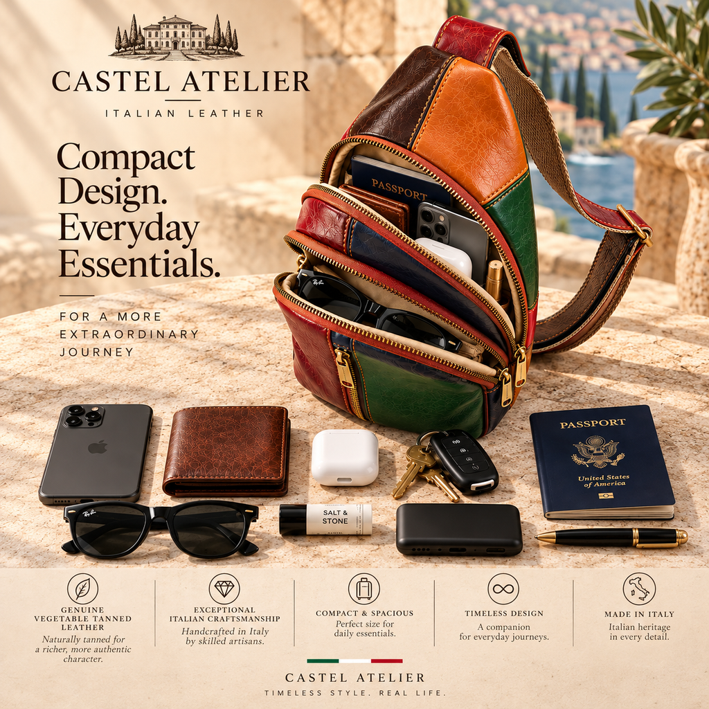 Genuine Leather Multicolor Sling Bag, Crossbody Small Bag Unisex Made in Italy