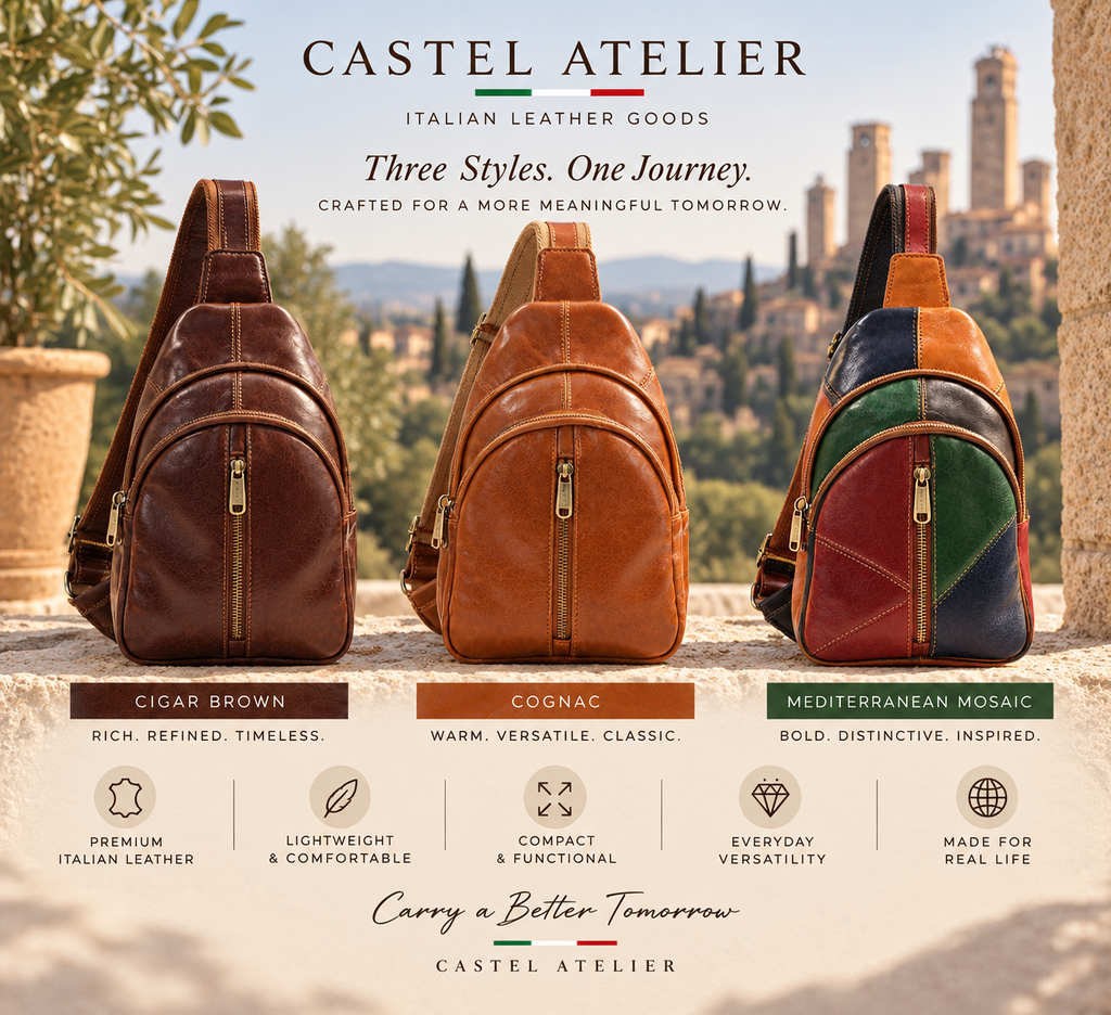 Genuine Leather Multicolor Sling Bag, Crossbody Small Bag Unisex Made in Italy