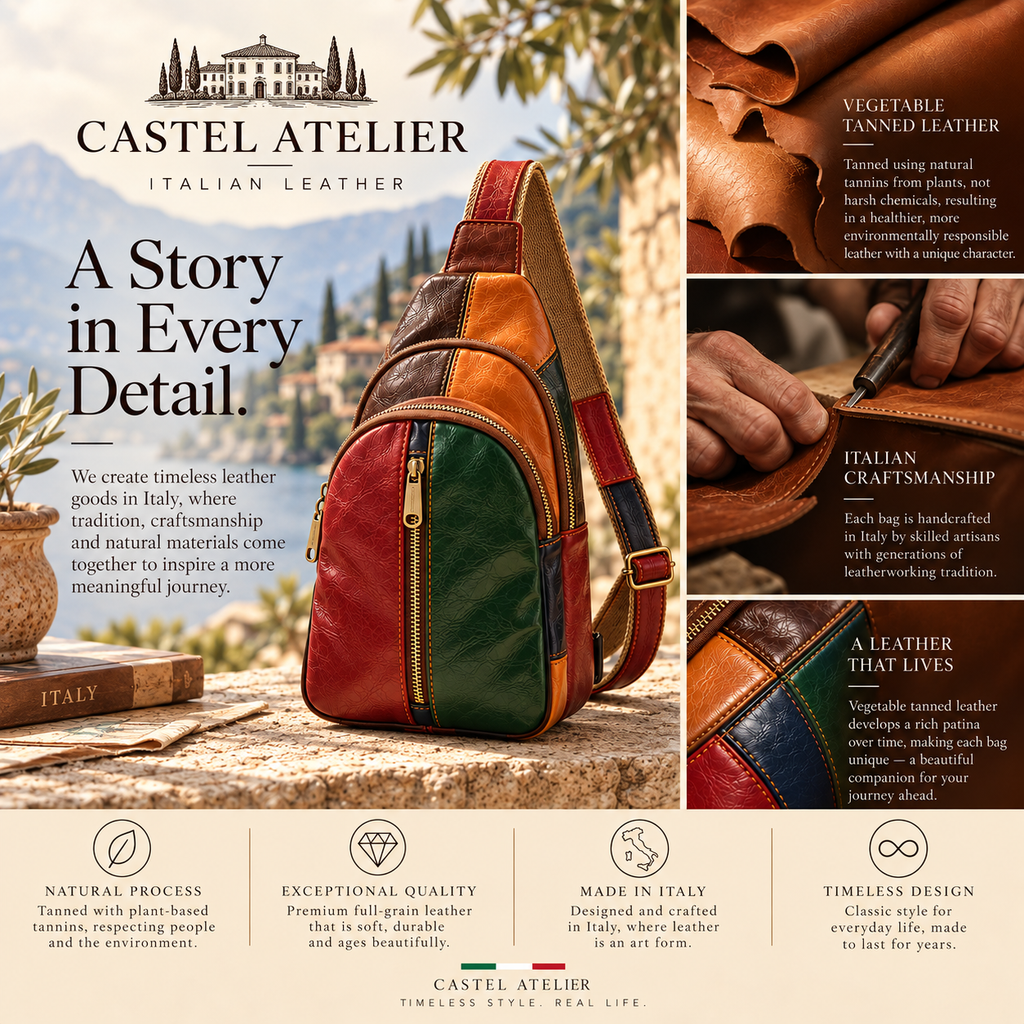 Genuine Leather Multicolor Sling Bag, Crossbody Small Bag Unisex Made in Italy