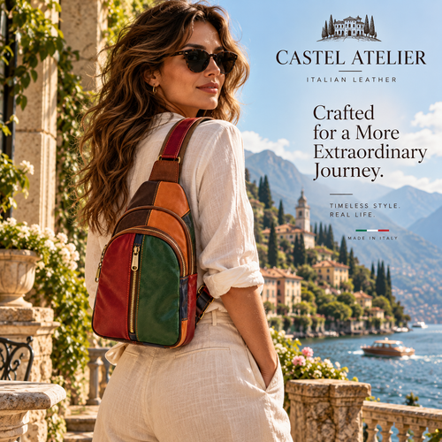 Genuine Leather Multicolor Sling Bag, Crossbody Small Bag Unisex Made in Italy