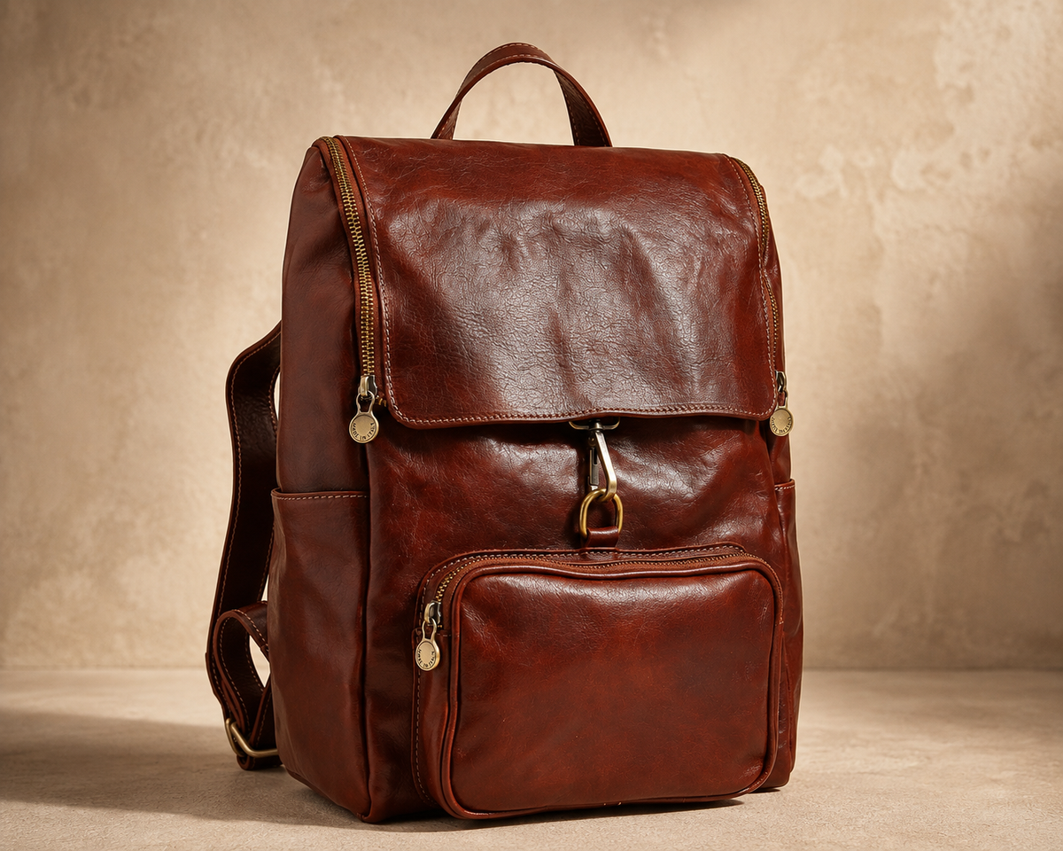 VARENO Genuine Leather Large Backpack, Made in Italy