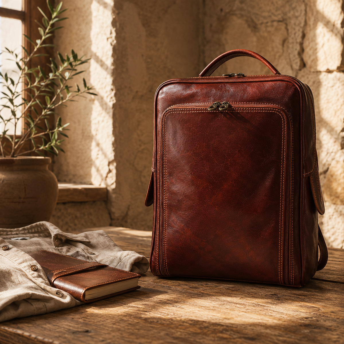 VARENO Italian Leather Backpack – Vintage Style, Made in Italy