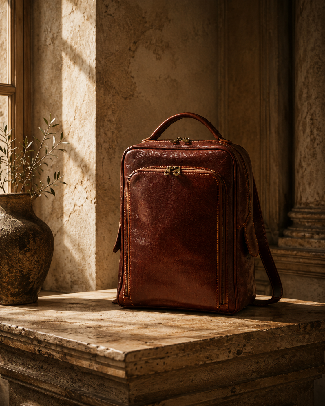 VARENO Italian Leather Backpack – Vintage Style, Made in Italy