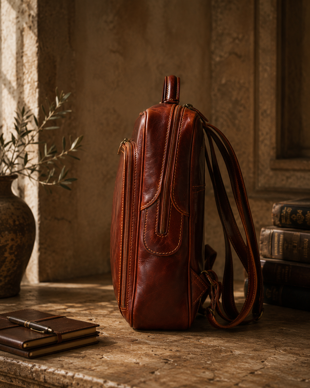 VARENO Italian Leather Backpack – Vintage Style, Made in Italy