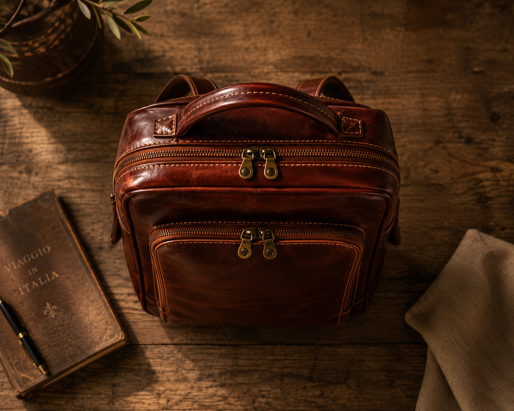 VARENO Italian Leather Backpack – Vintage Style, Made in Italy