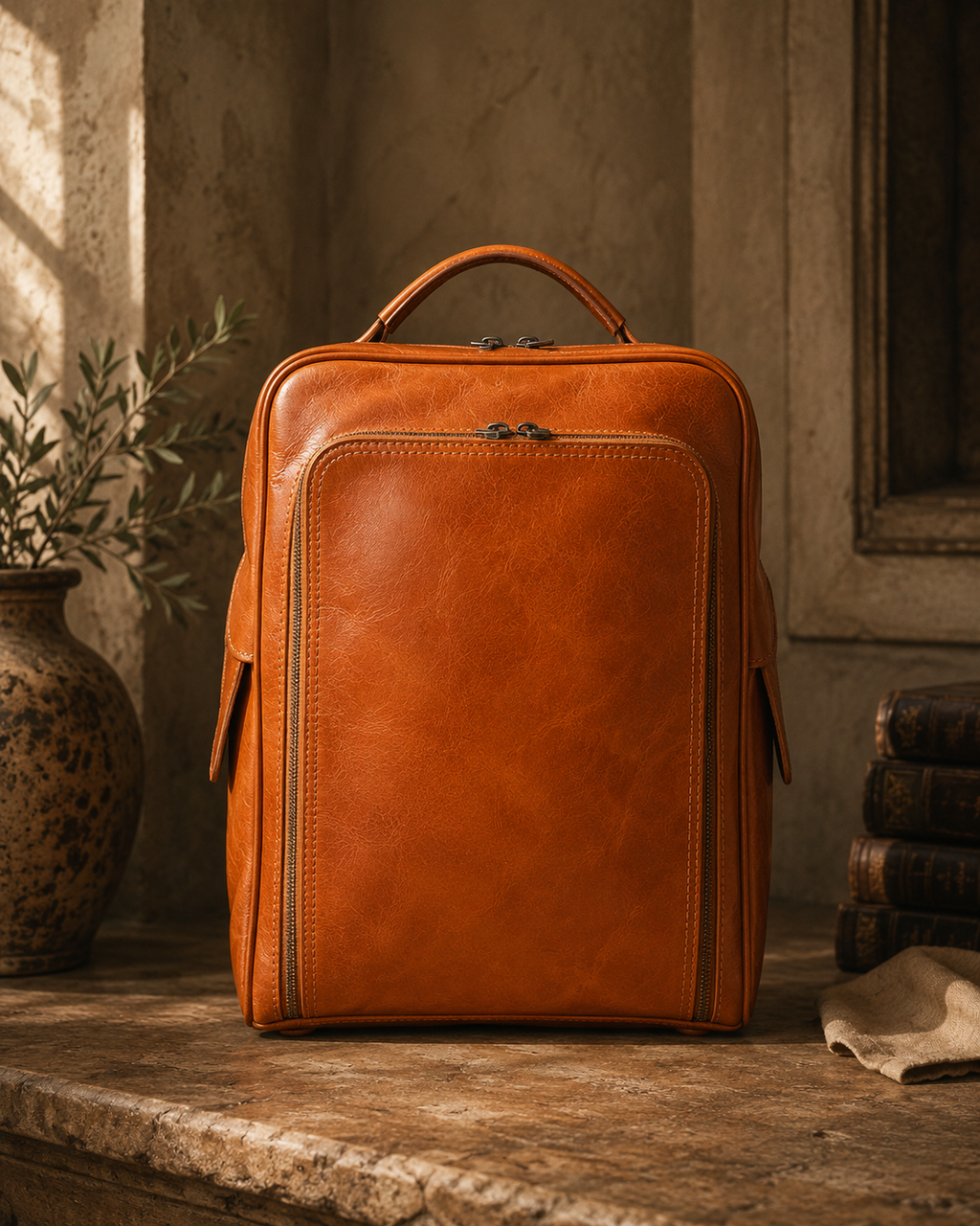 VARENO Italian Leather Backpack – Vintage Style, Made in Italy