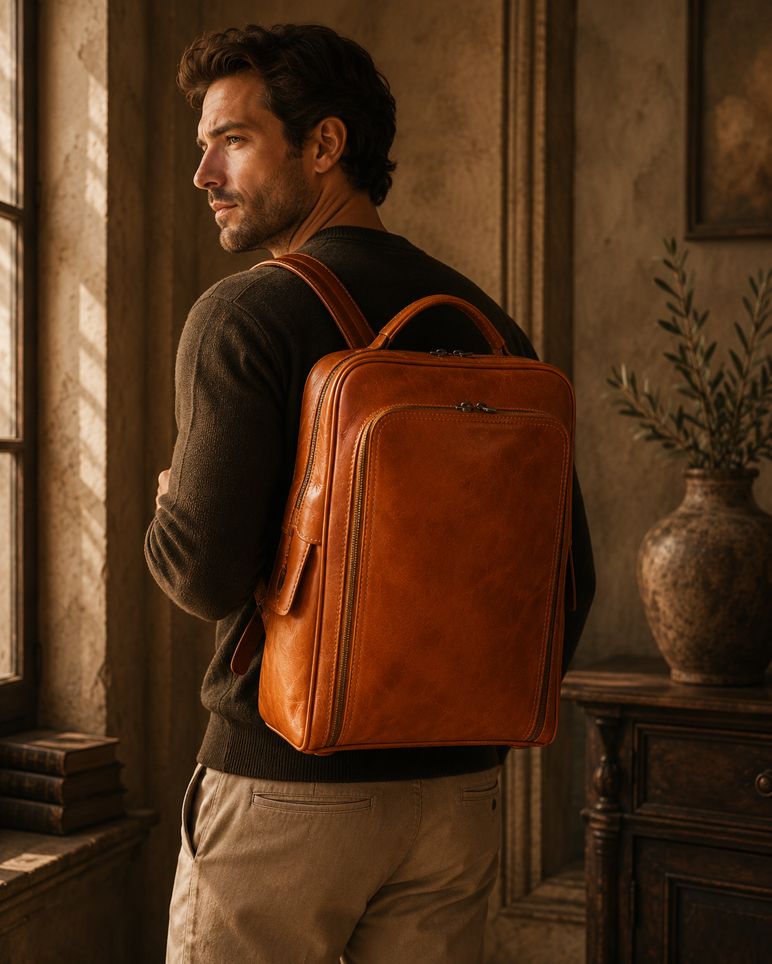 VARENO Italian Leather Backpack – Vintage Style, Made in Italy