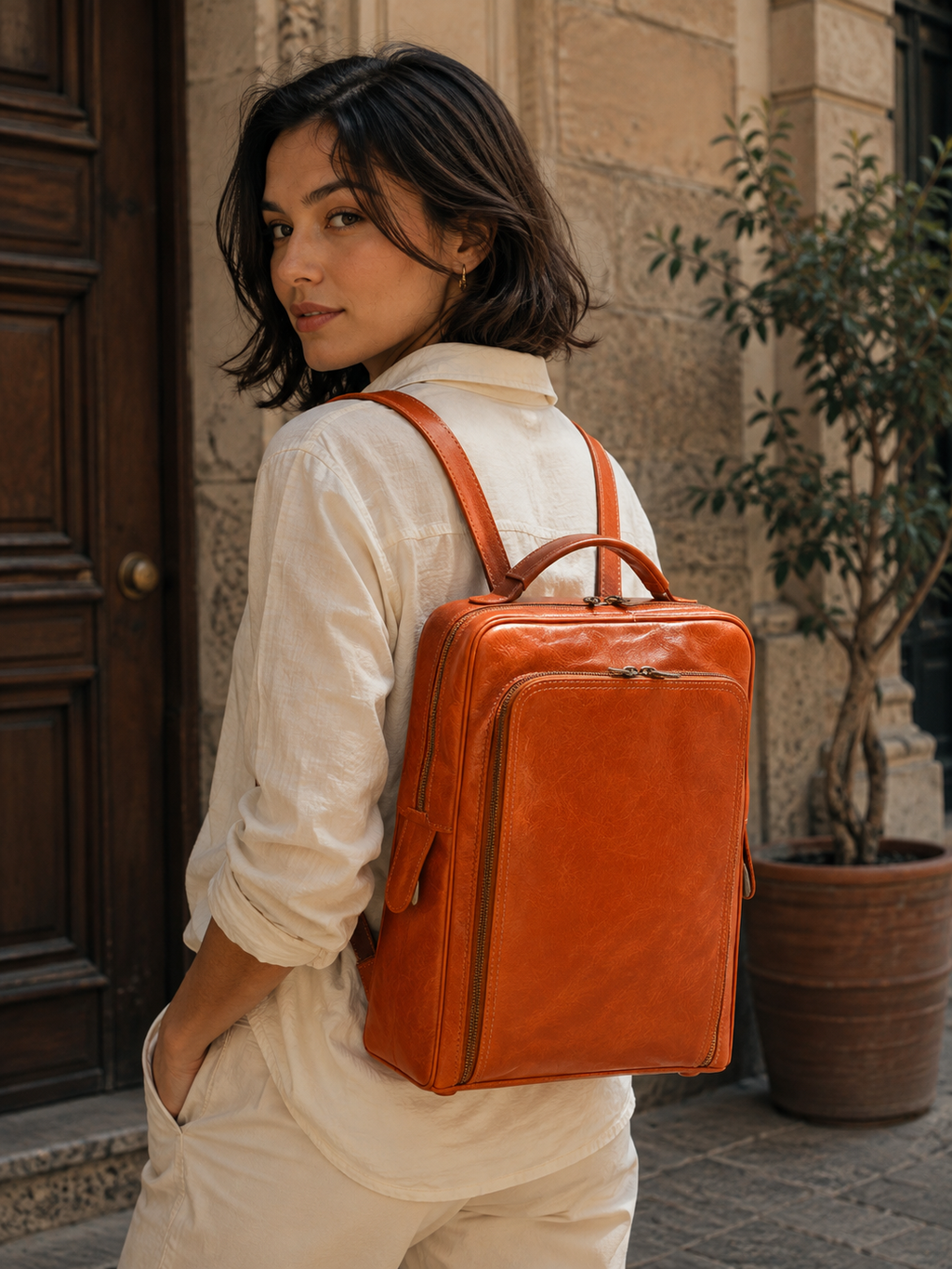 VARENO Italian Leather Backpack – Vintage Style, Made in Italy
