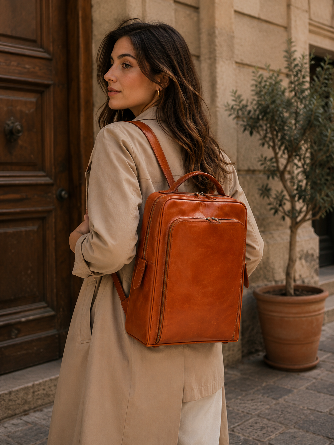 VARENO Italian Leather Backpack – Vintage Style, Made in Italy