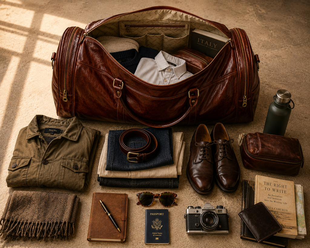 Genuine Leather Duffel Bag, Weekender Bag Made in Italy