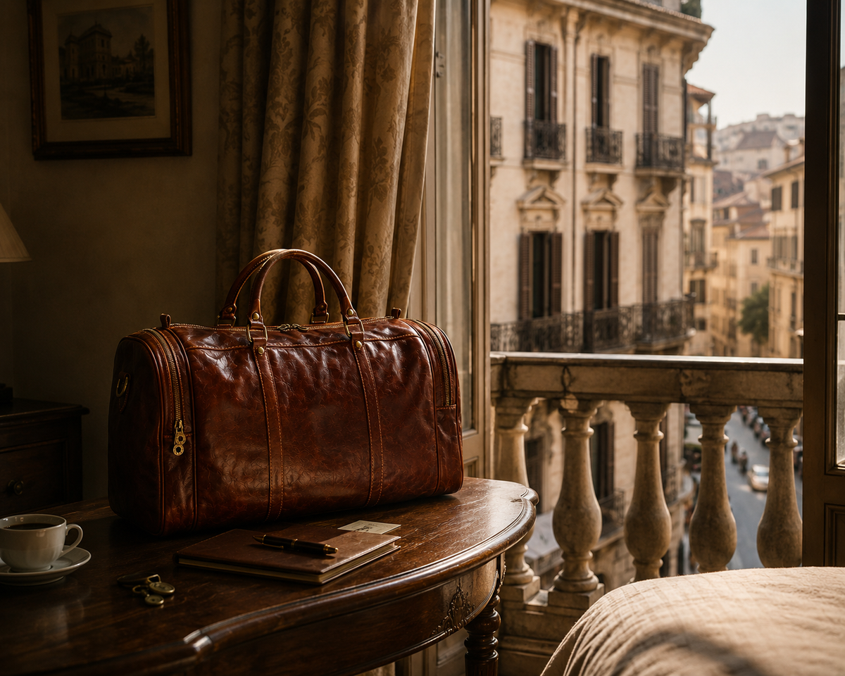 Genuine Leather Duffel Bag, Weekender Bag Made in Italy