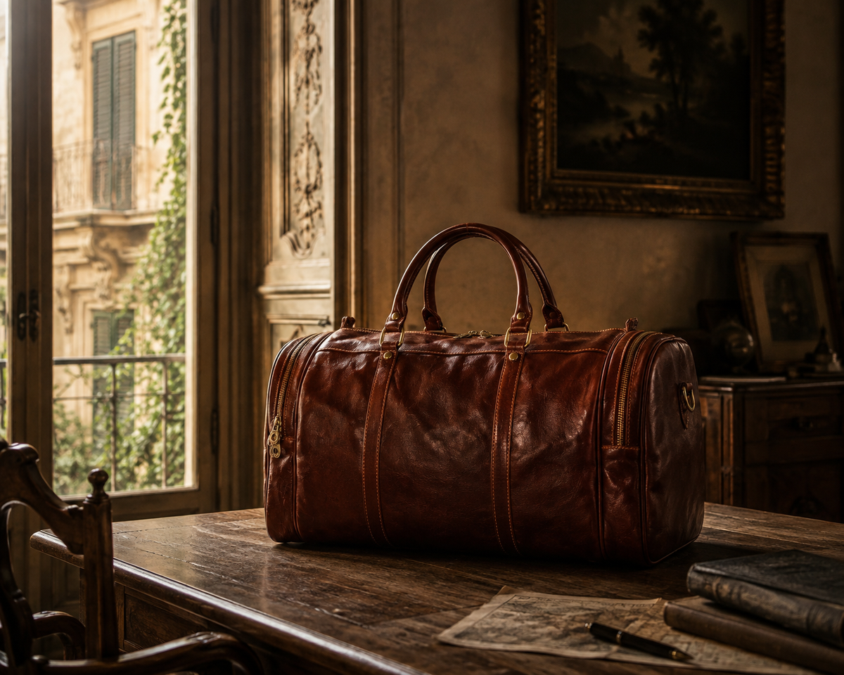 Genuine Leather Duffel Bag, Weekender Bag Made in Italy