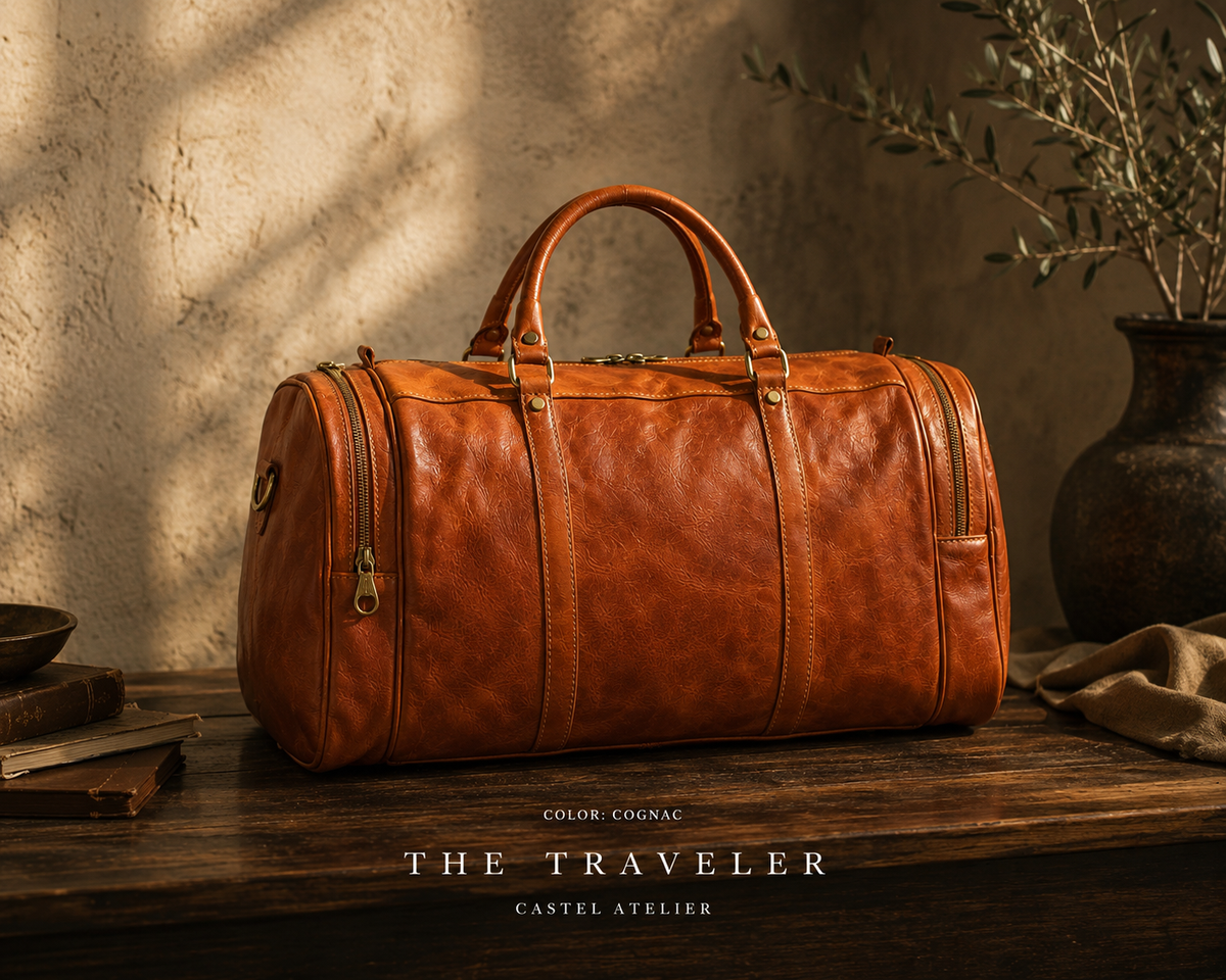 Genuine Leather Duffel Bag, Weekender Bag Made in Italy