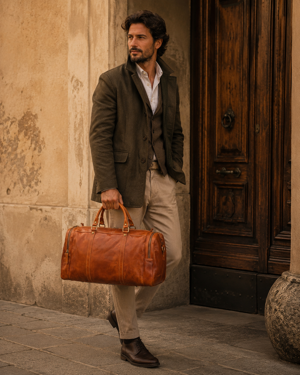 Genuine Leather Duffel Bag, Weekender Bag Made in Italy