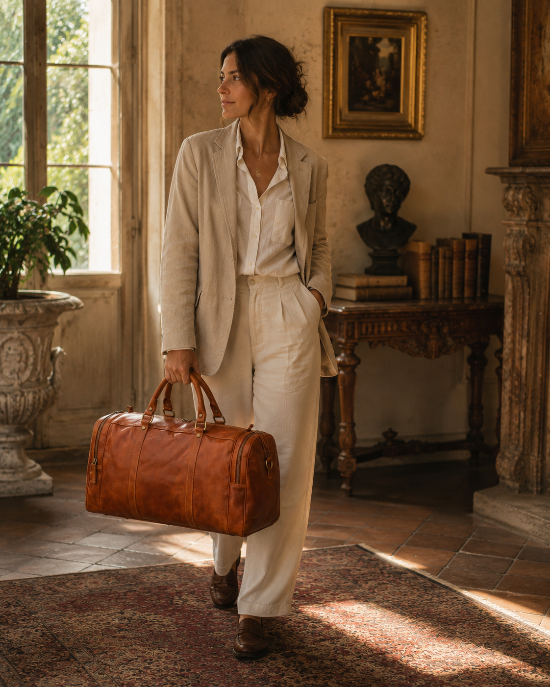 Genuine Leather Duffel Bag, Weekender Bag Made in Italy