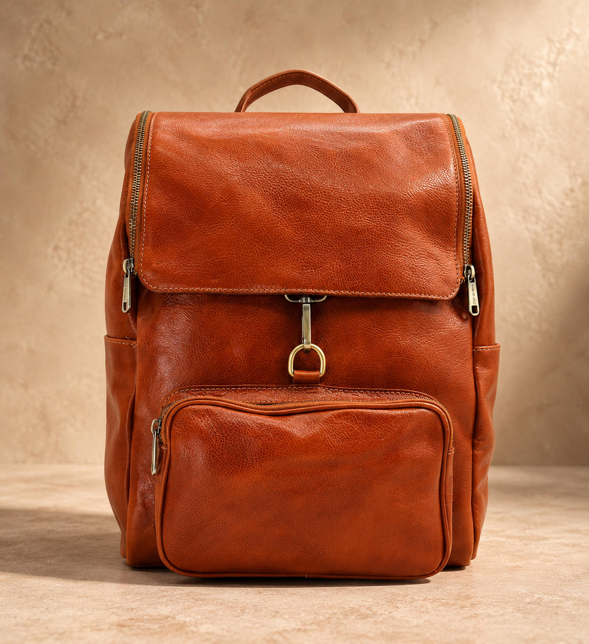 VARENO Genuine Leather Large Backpack, Made in Italy