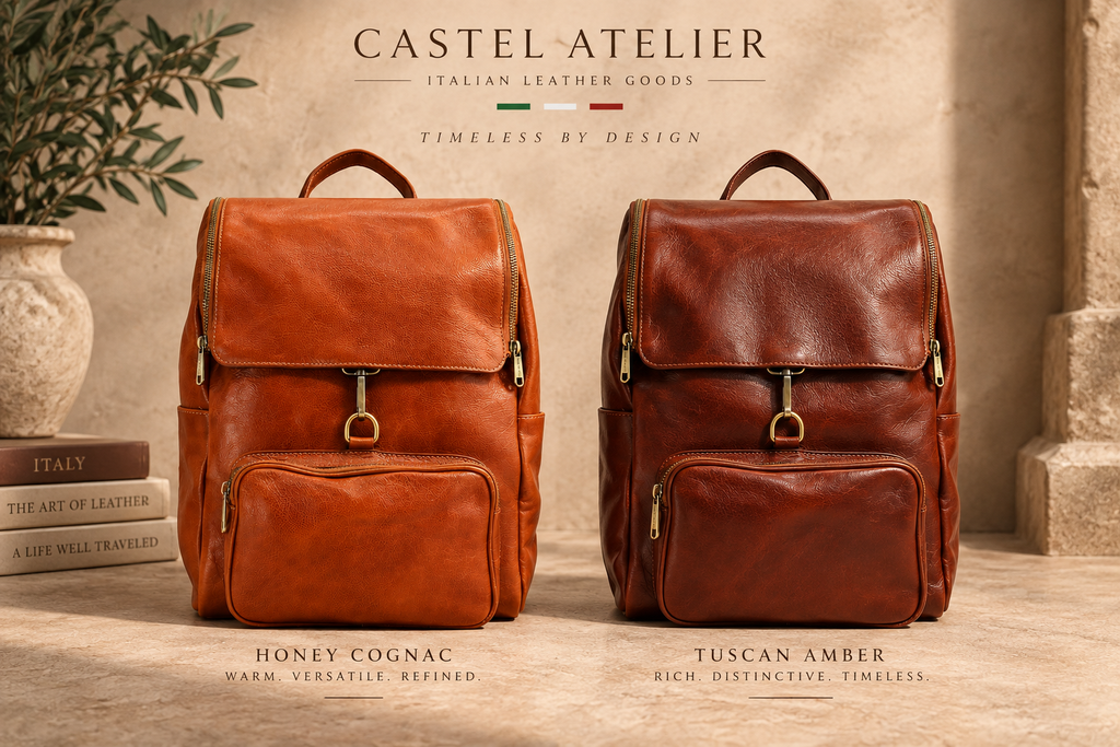 VARENO Genuine Leather Large Backpack, Made in Italy