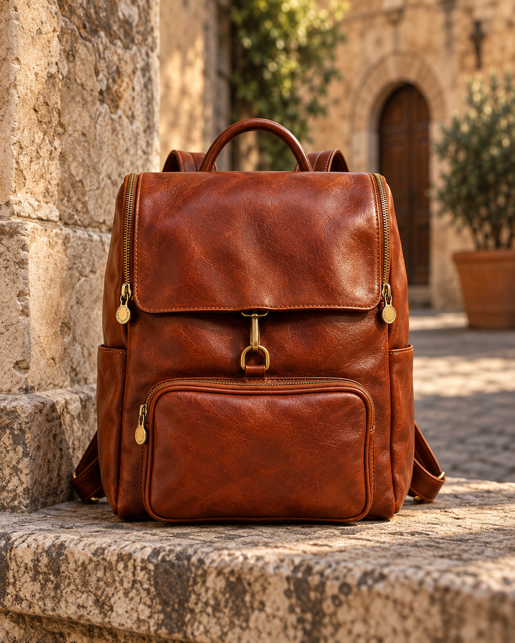 VARENO Genuine Leather Large Backpack, Made in Italy