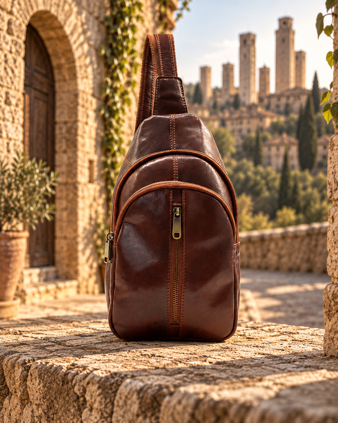 Genuine Leather Sling Bag, Crossbody Small Bag Unisex Made in Italy