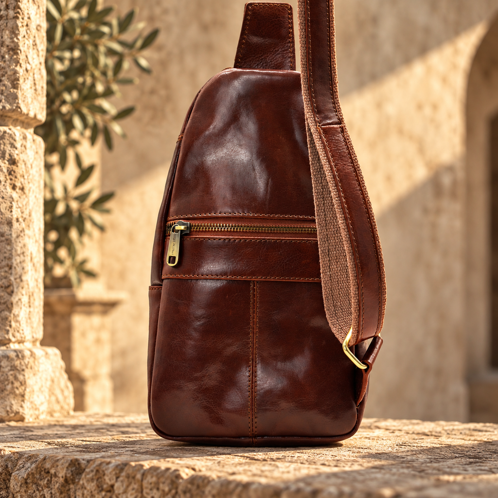 Genuine Leather Sling Bag, Crossbody Small Bag Unisex Made in Italy