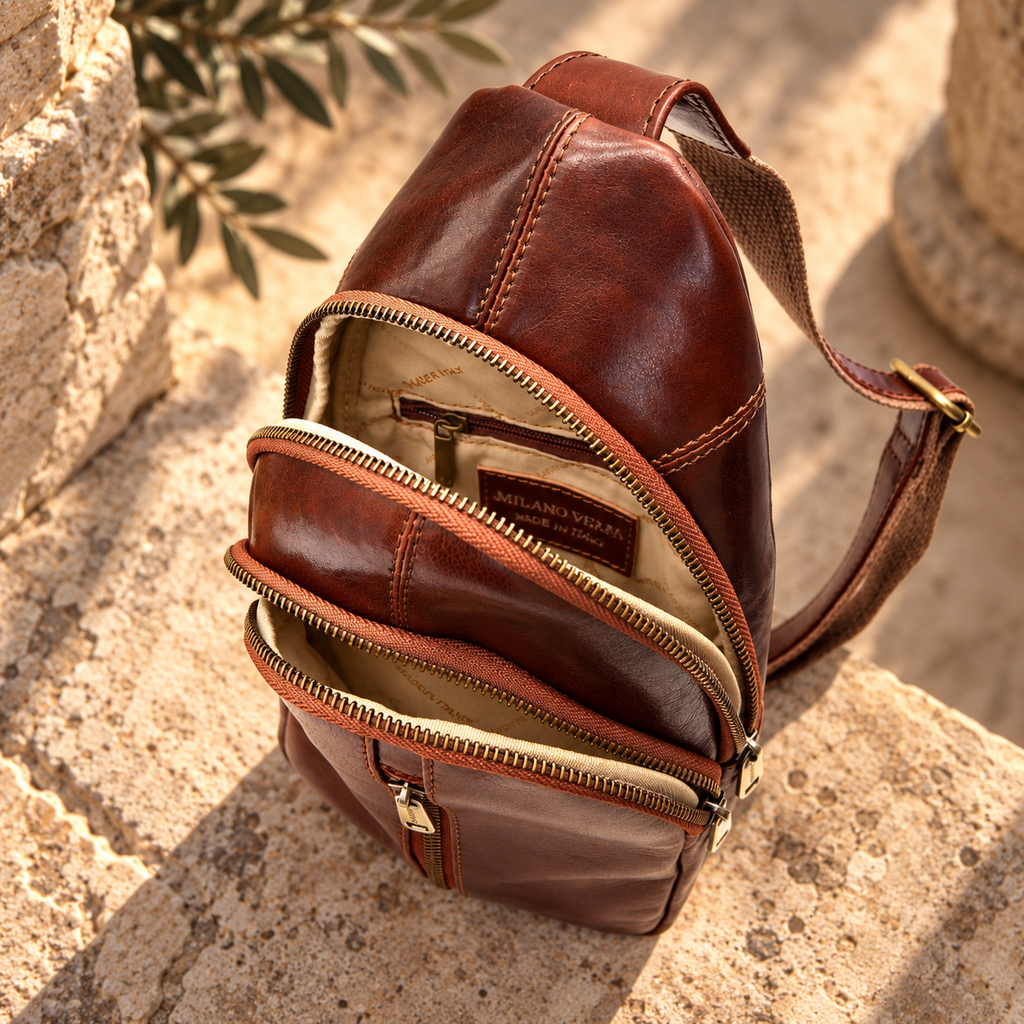 Genuine Leather Sling Bag, Crossbody Small Bag Unisex Made in Italy