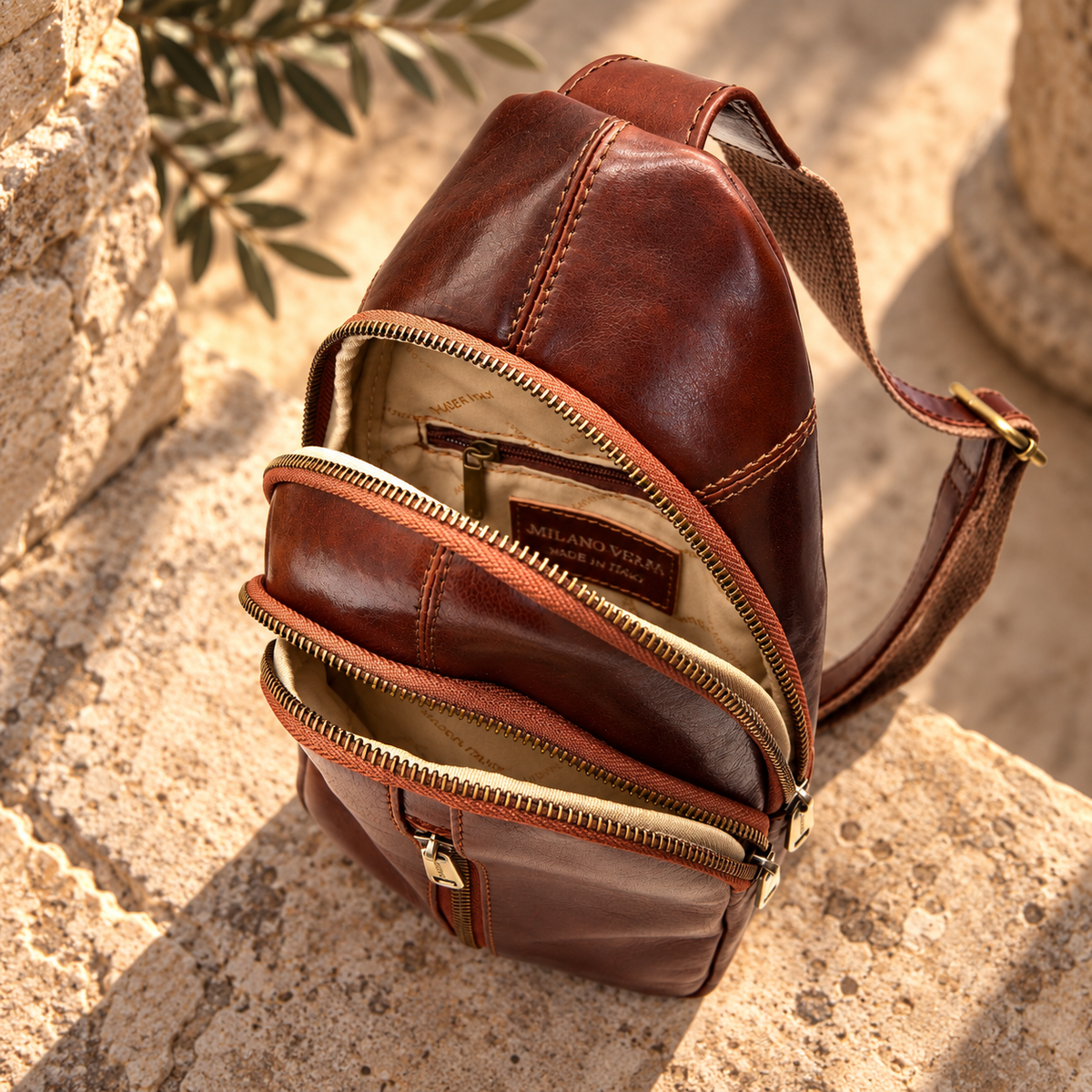 Genuine Leather Sling Bag, Crossbody Small Bag Unisex Made in Italy
