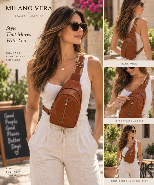 Genuine Leather Brown Sling Bag, Crossbody Small Bag Unisex Made in Italy