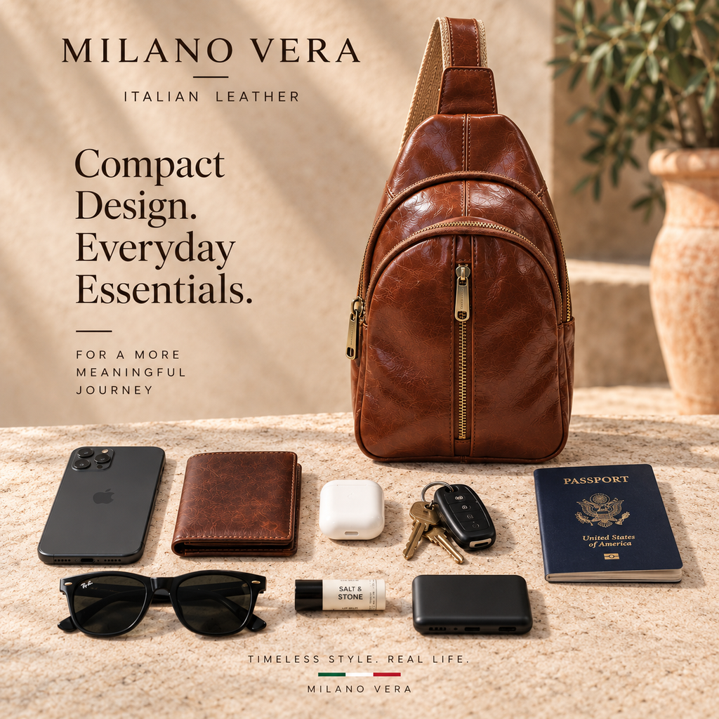 Genuine Leather Sling Bag, Crossbody Small Bag Unisex Made in Italy