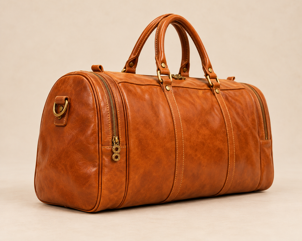 Castel Atelier Genuine Leather Cognac Brown Duffle Bag