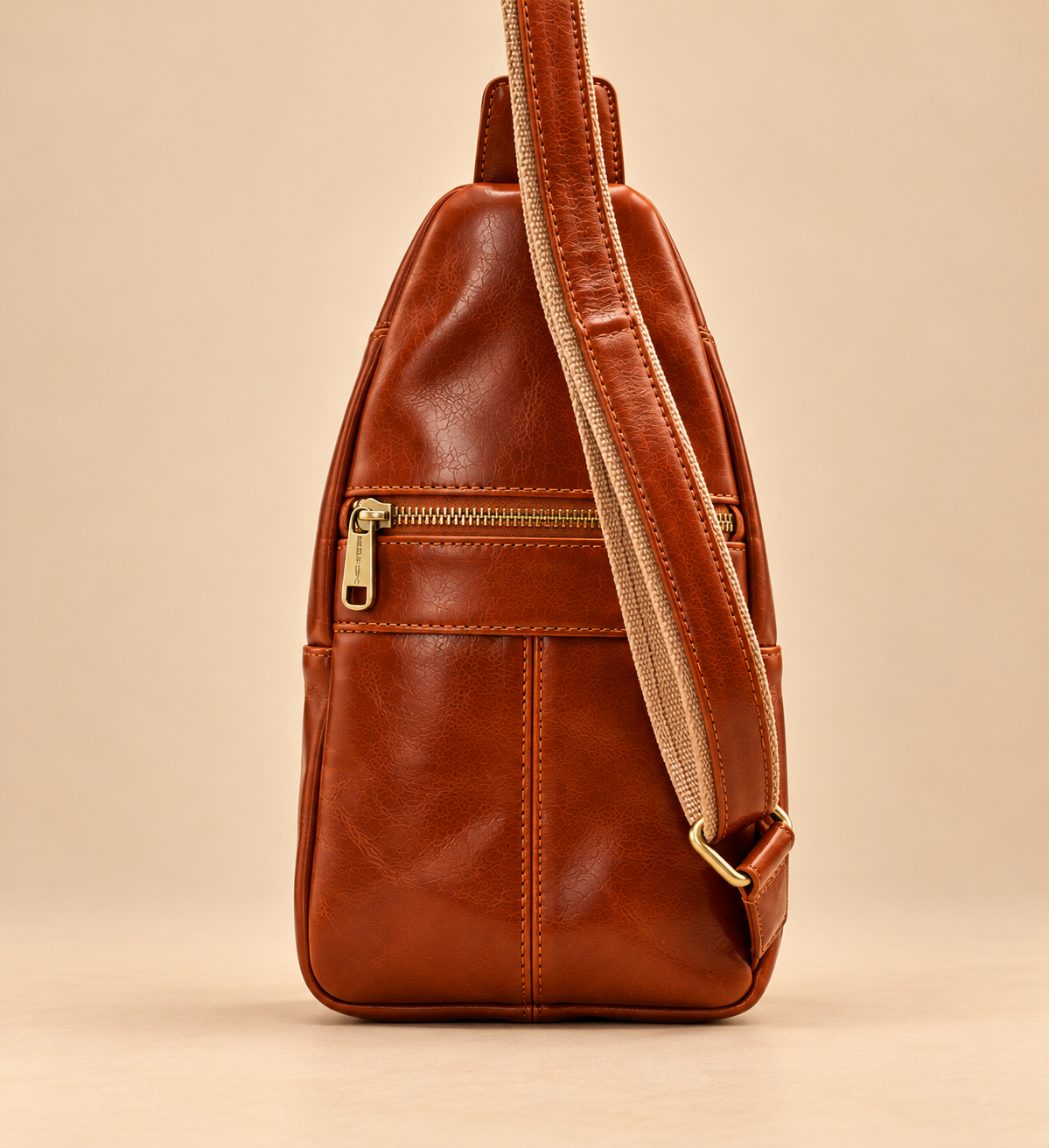 Genuine Leather Cognac Brown Sling Bag, Crossbody Small Bag Unisex Made in Italy
