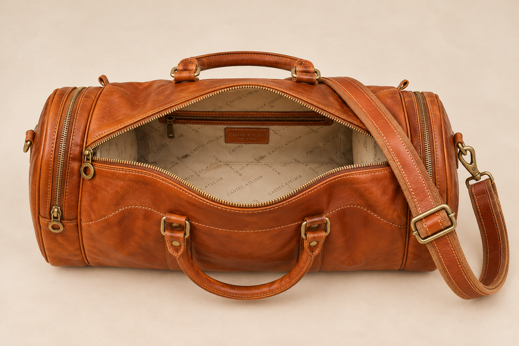 Castel Atelier Genuine Leather Cognac Brown Duffle Bag