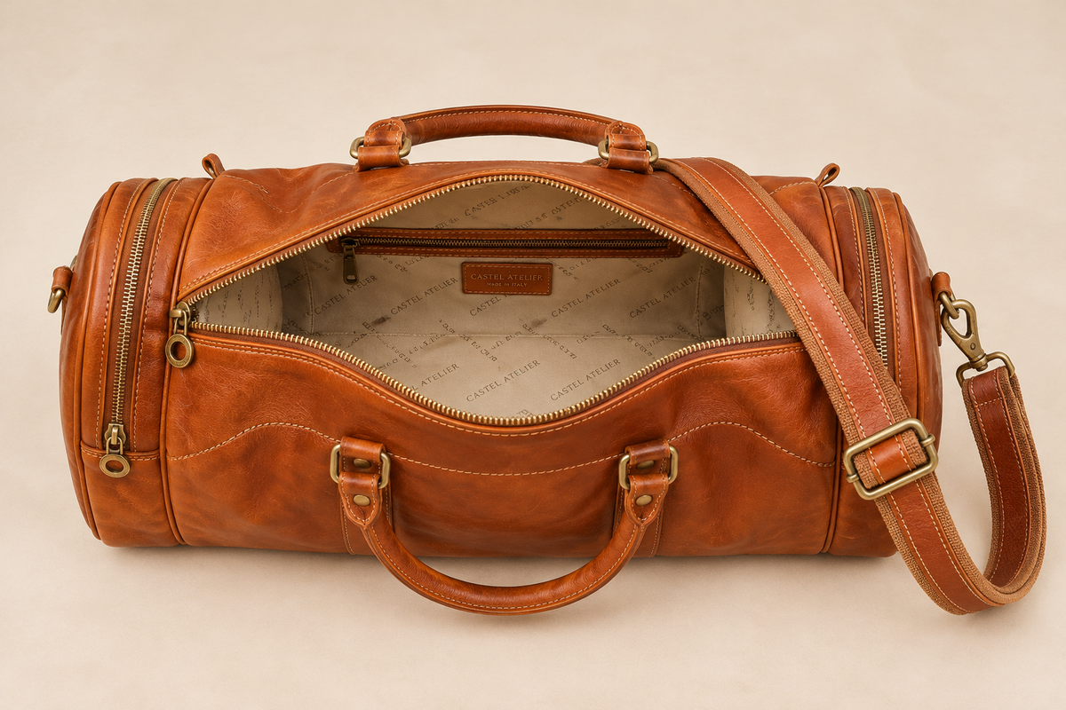 Castel Atelier Genuine Leather Cognac Brown Duffle Bag
