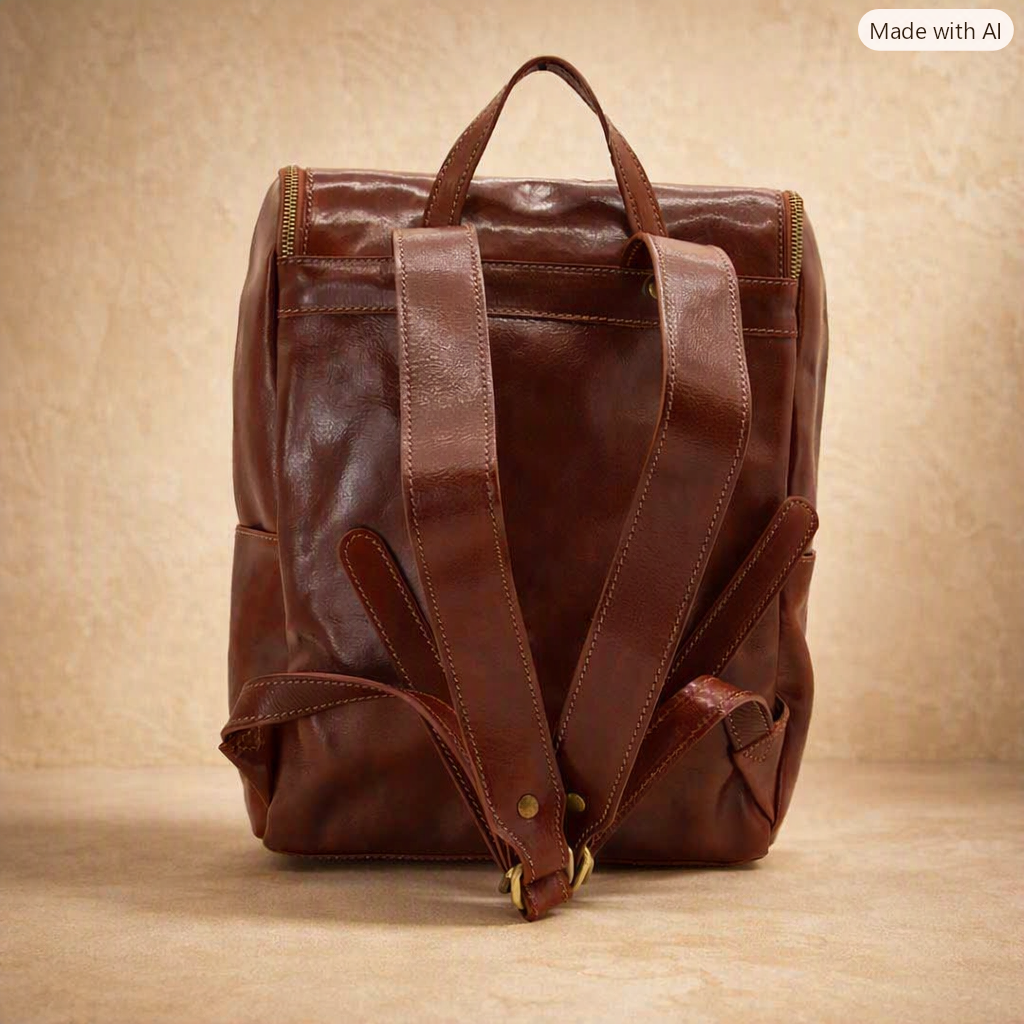 VARENO Genuine Leather Large Backpack, Made in Italy