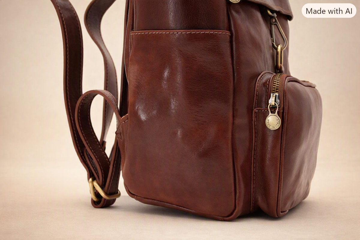 VARENO Genuine Leather Large Backpack, Made in Italy