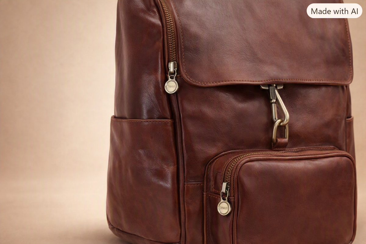 VARENO Genuine Leather Large Backpack, Made in Italy