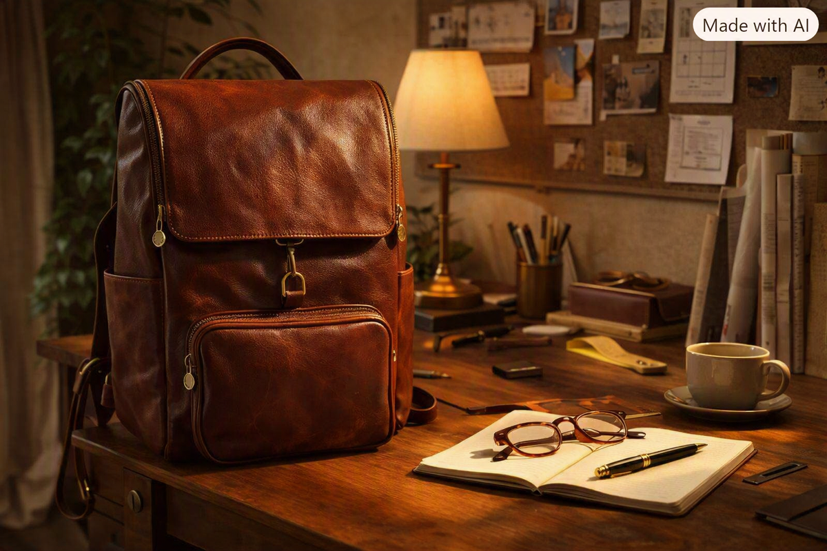 VARENO Genuine Leather Large Backpack, Made in Italy