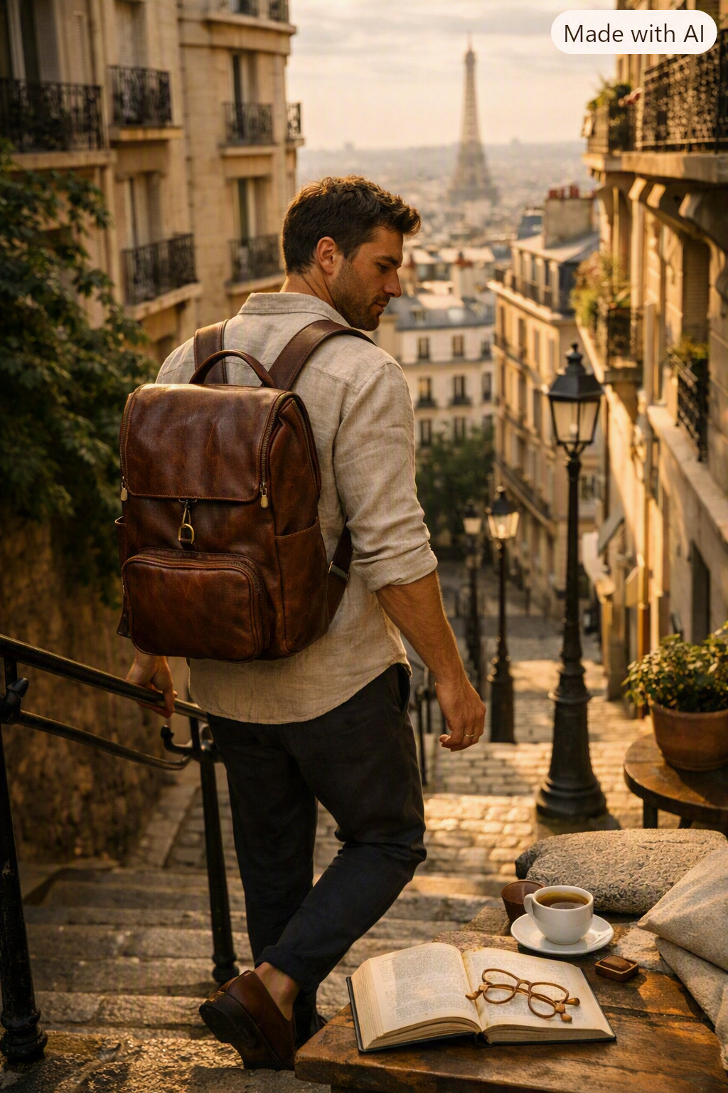 VARENO Genuine Leather Large Backpack, Made in Italy