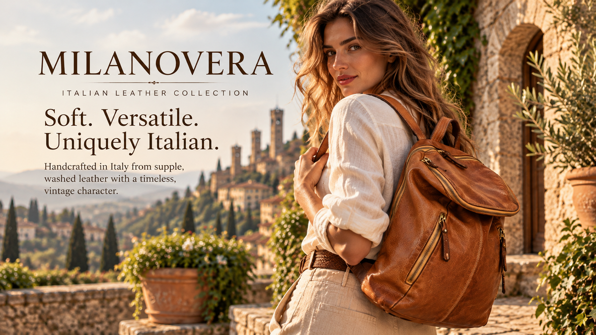 MilanoVera Rover Genuine Leather Italian Backpack – Handmade in Florence, Vintage Rucksack, Weekend Bag.