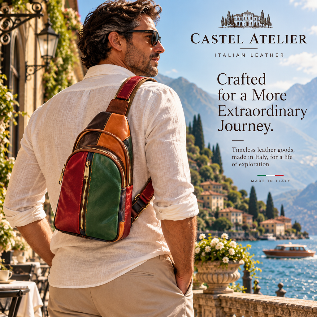 Genuine Leather Multicolor Sling Bag, Crossbody Small Bag Unisex Made in Italy