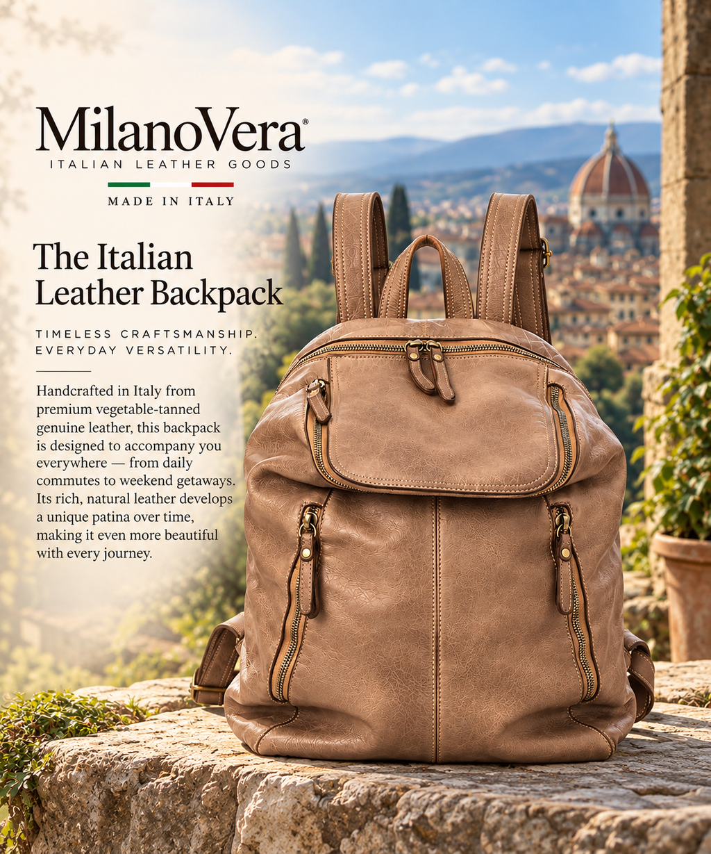 MilanoVera Rover Italian Leather Backpack – Vintage Taupe