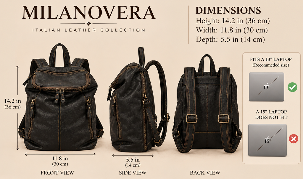MilanoVera Rover Italian Leather Backpack – Black
