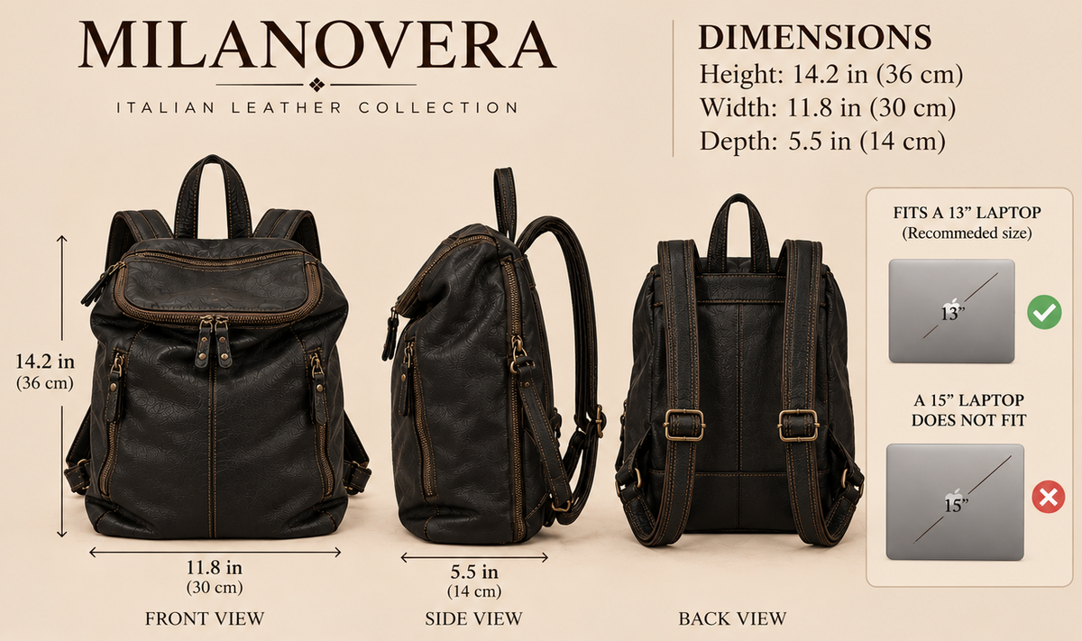 MilanoVera Rover Italian Leather Backpack – Black