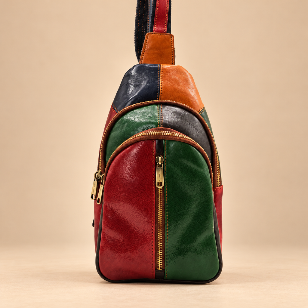 Genuine Leather Multicolor Sling Bag, Crossbody Small Bag Unisex Made in Italy