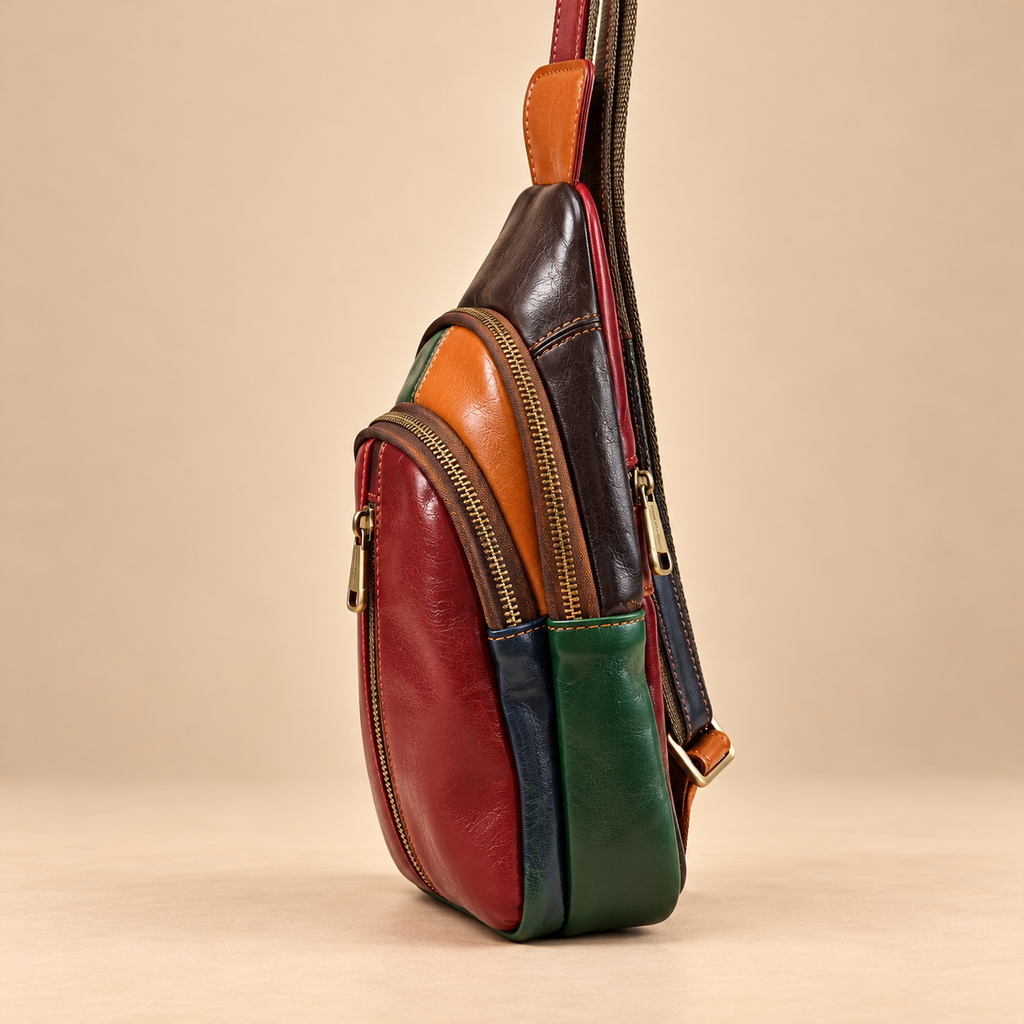 Genuine Leather Multicolor Sling Bag, Crossbody Small Bag Unisex Made in Italy