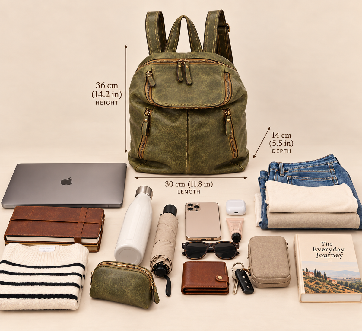 MilanoVera Rover Italian Leather Backpack – Vintage Green