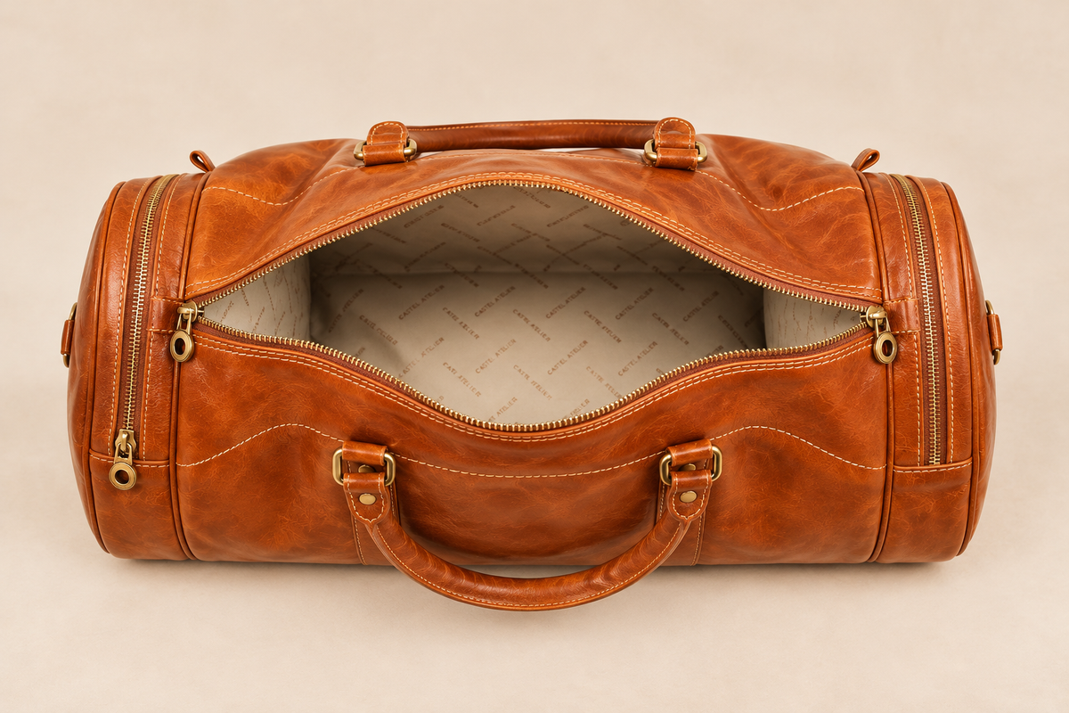 Castel Atelier Genuine Leather Cognac Brown Duffle Bag