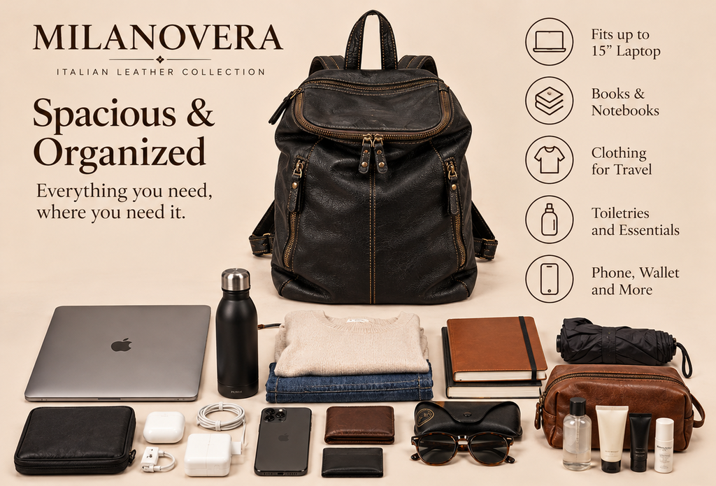 MilanoVera Rover Italian Leather Backpack – Black