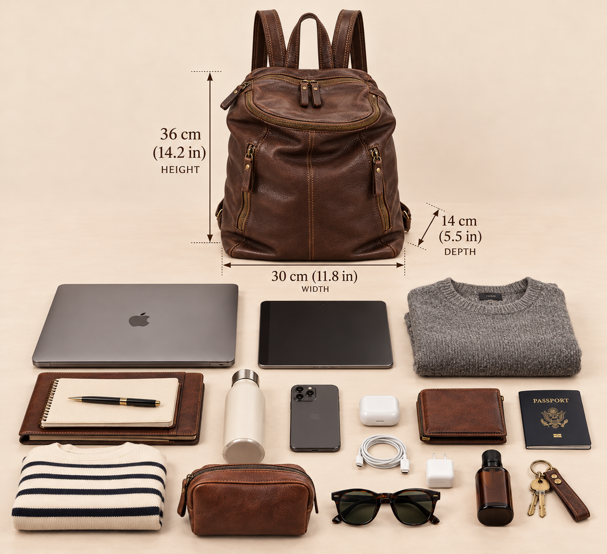MilanoVera Rover Italian Leather Backpack – Cigar Brown