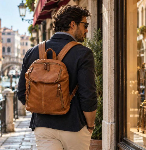 MilanoVera Rover Genuine Leather Italian Backpack – Handmade in Florence, Vintage Rucksack, Weekend Bag.